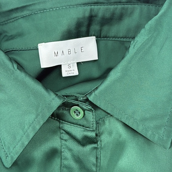 Mable button down satin blouse green size S - Picture 8 of 9